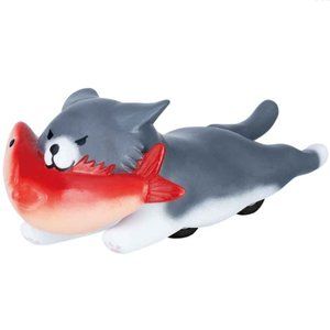 Tama-Kyu Nora Neko Dash Stray Cat with Fish Pull-Back Figure - Grey & Orange NWT